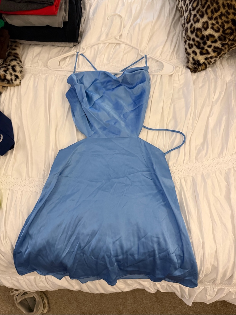 Blue Satin Spaghetti-Strap Dress
